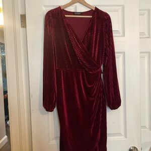 Red Ruched Wrap Dress with Bishop Sleeves